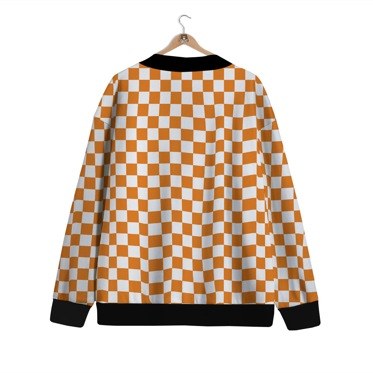 Checkered White And Orange Print Pattern Cardigan-grizzshop