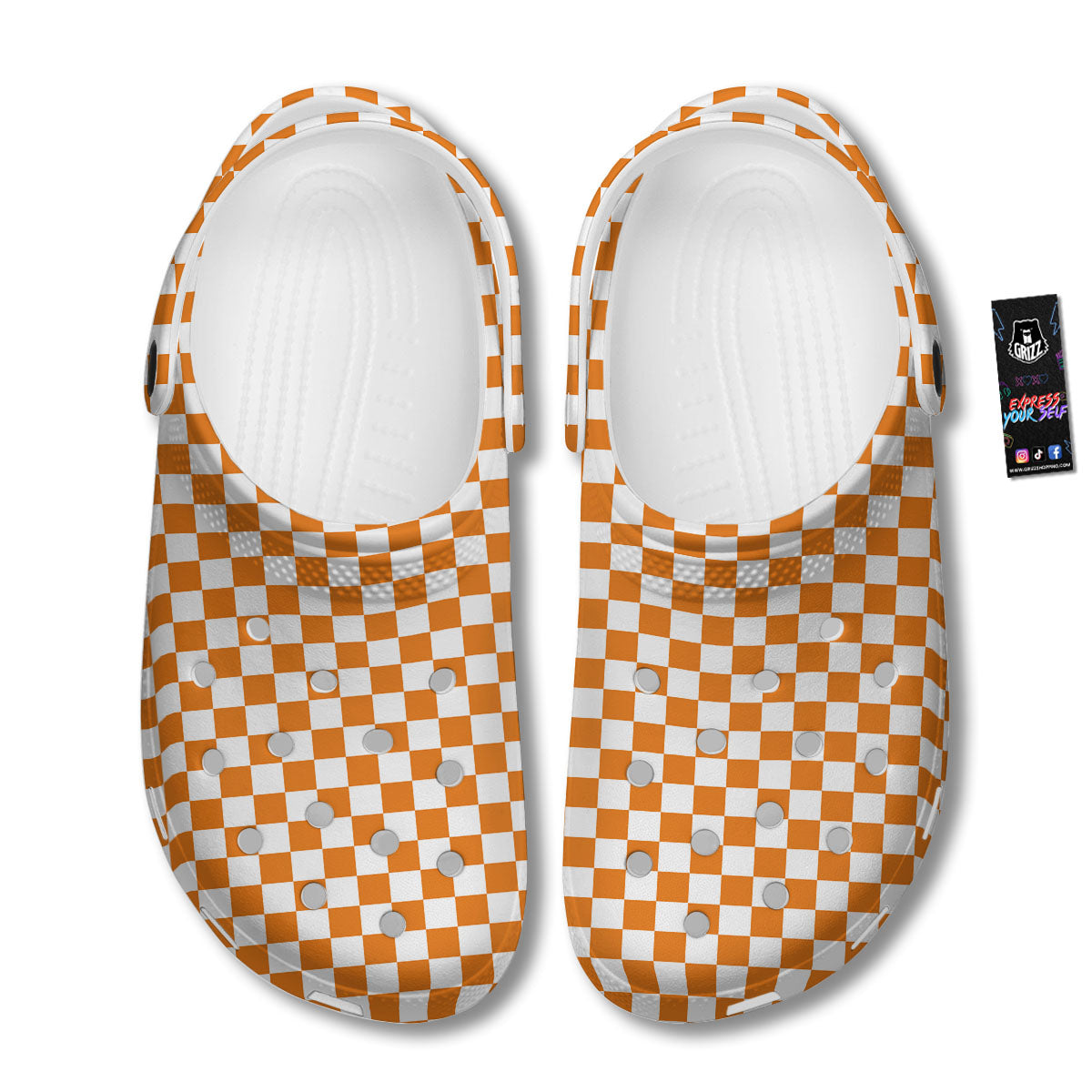 Checkered White And Orange Print Pattern Clog-grizzshop