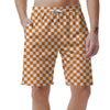 Checkered White And Orange Print Pattern Men's Shorts-grizzshop