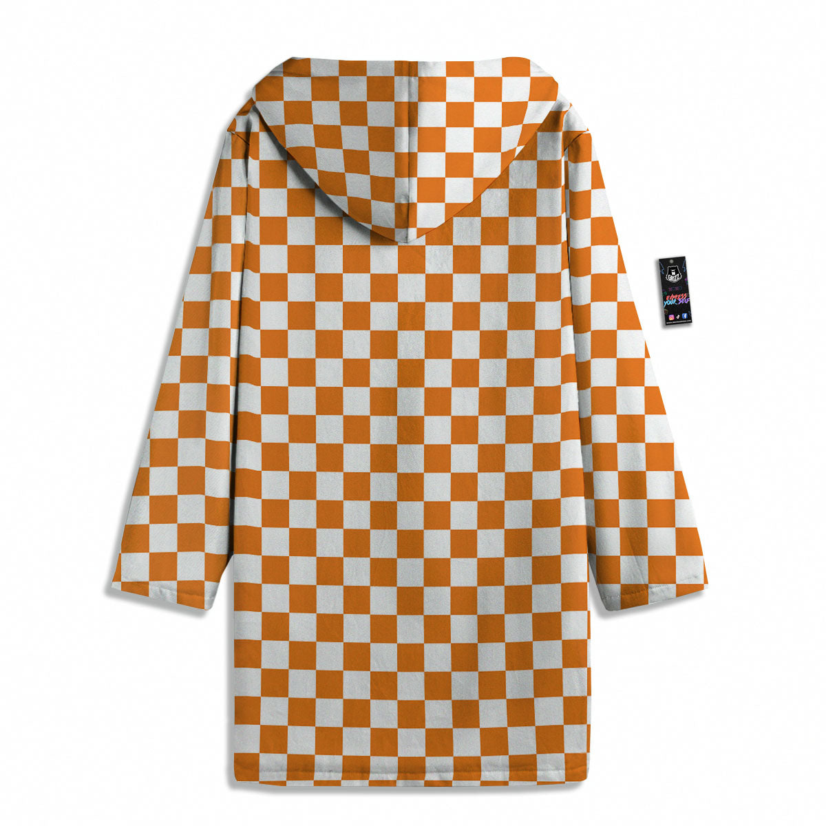 Checkered White And Orange Print Pattern Men's Windbreaker Jacket-grizzshop