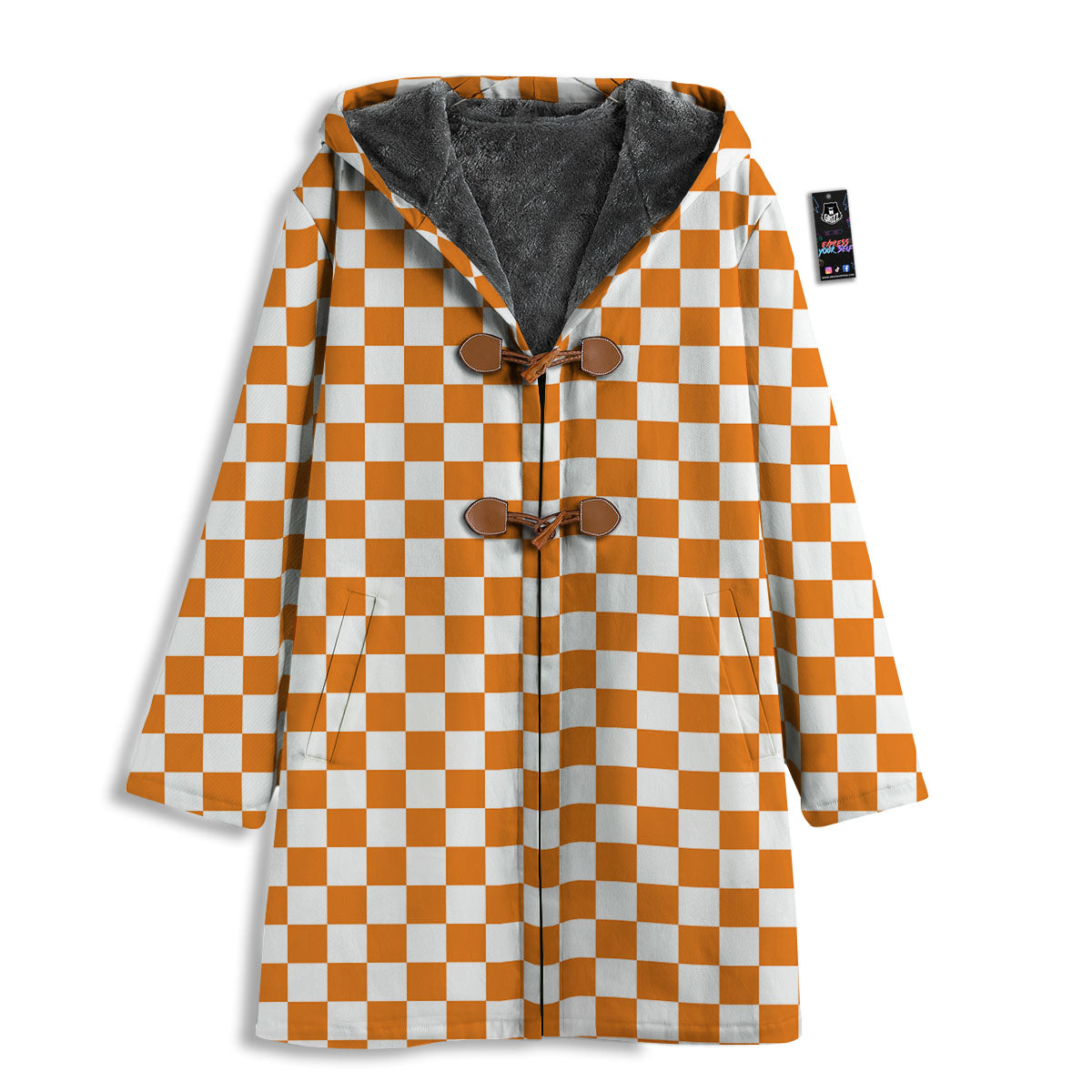 Checkered White And Orange Print Pattern Men's Windbreaker Jacket-grizzshop