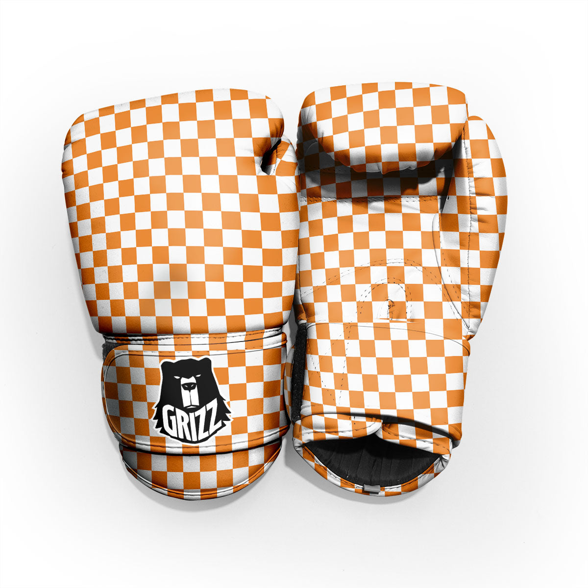 Checkered White And Orange Print Pattern Pro Boxing Glove