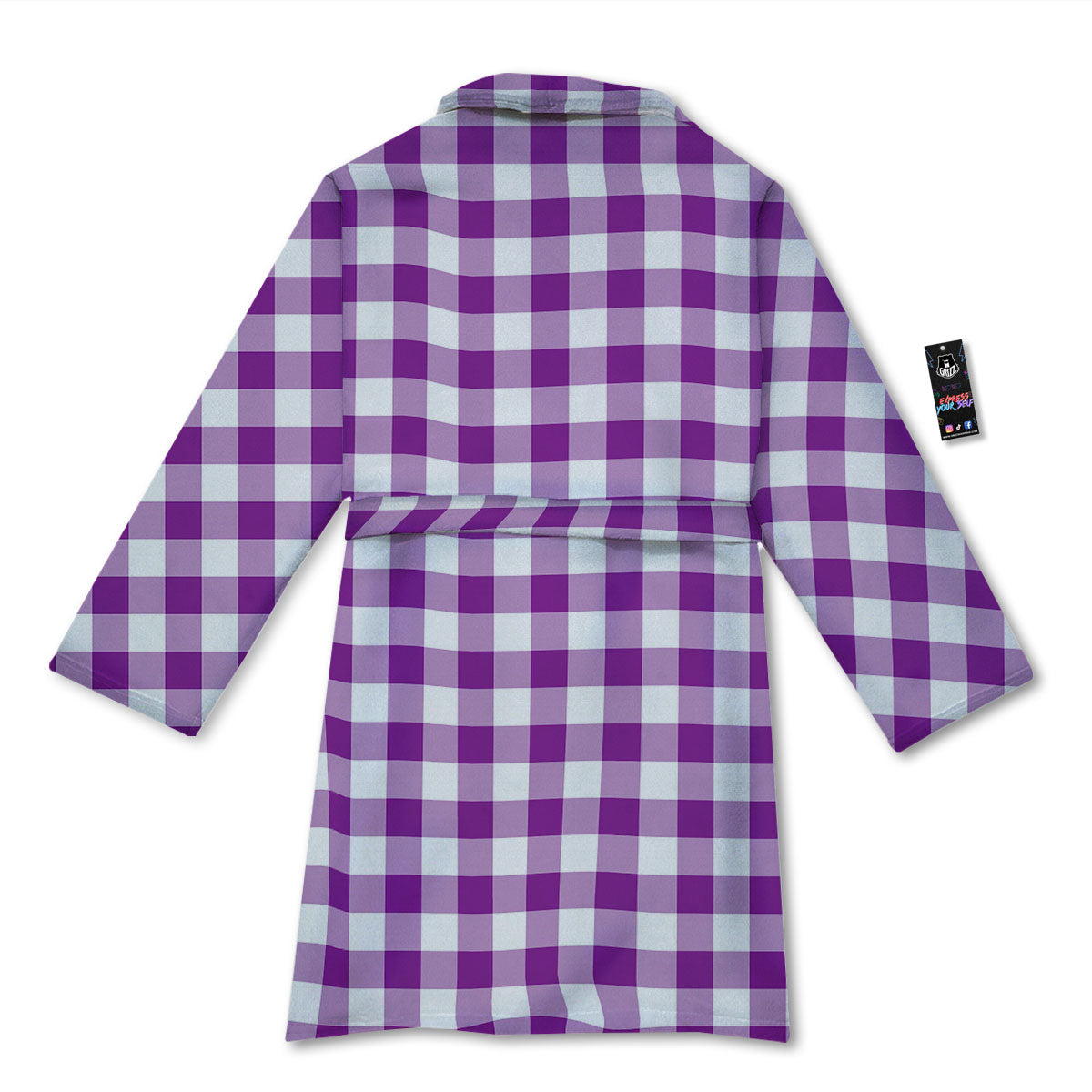 Checkered White And Purple Print Pattern Bathrobe-grizzshop