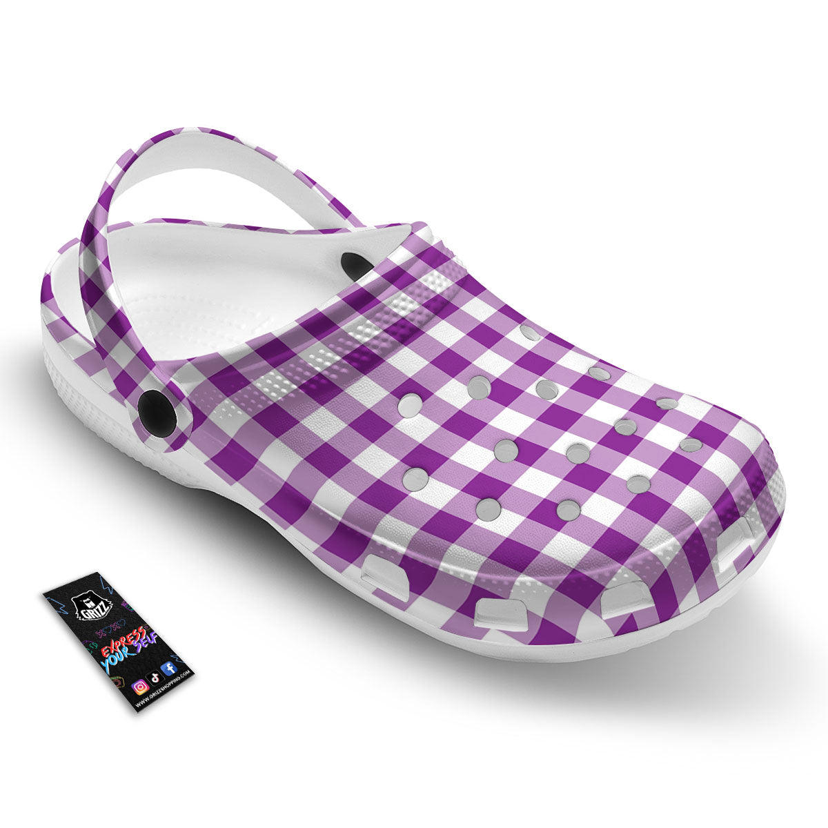 Checkered White And Purple Print Pattern Clog-grizzshop