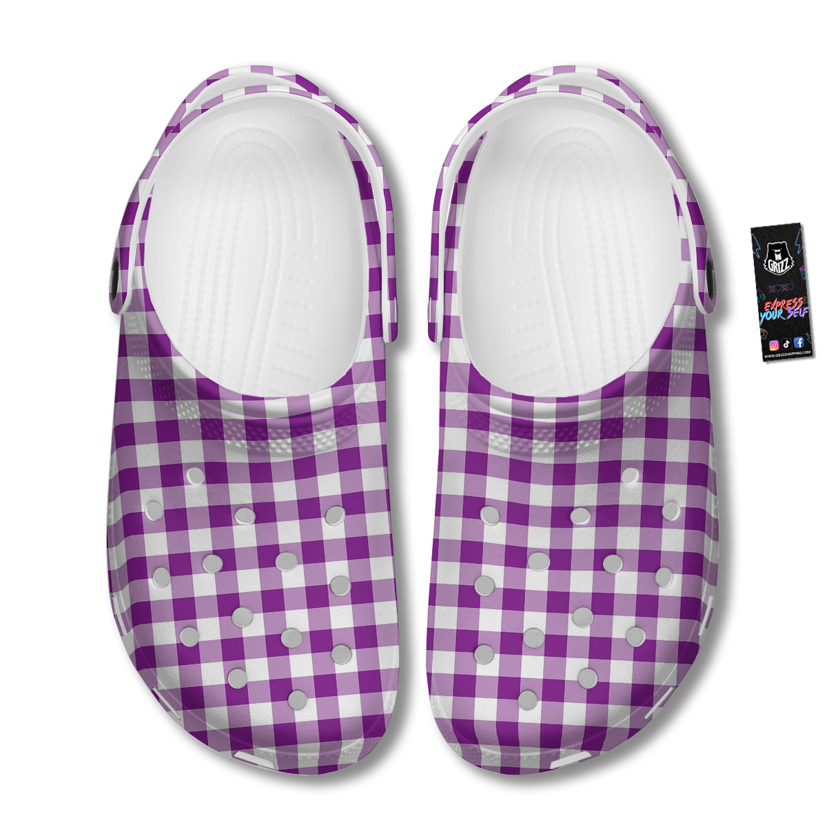 Checkered White And Purple Print Pattern Clog-grizzshop