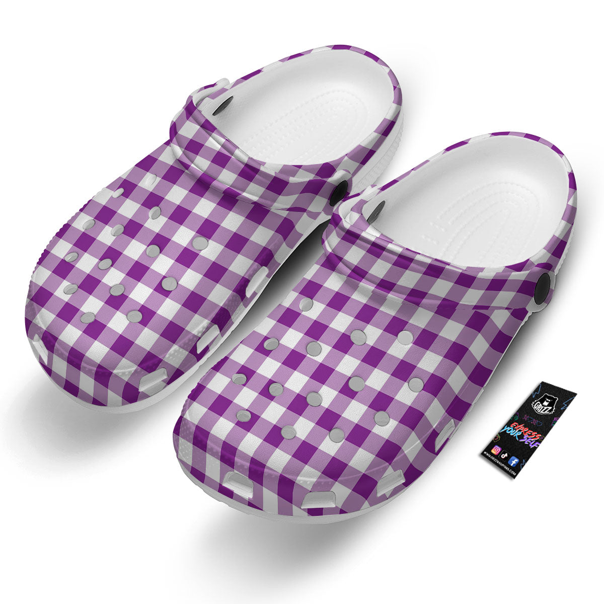 Checkered White And Purple Print Pattern Clog-grizzshop