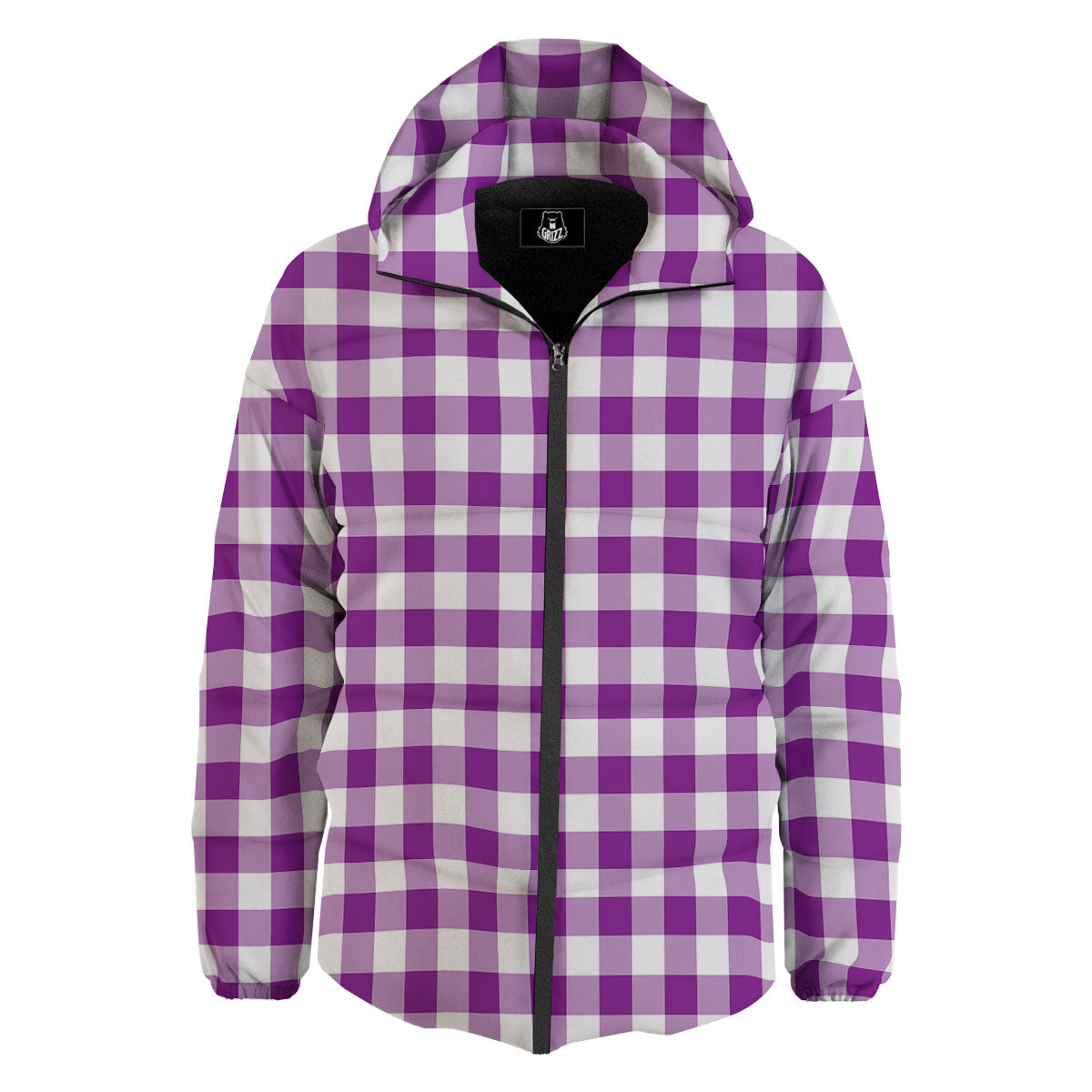 Checkered White And Purple Print Pattern Down Jacket-grizzshop