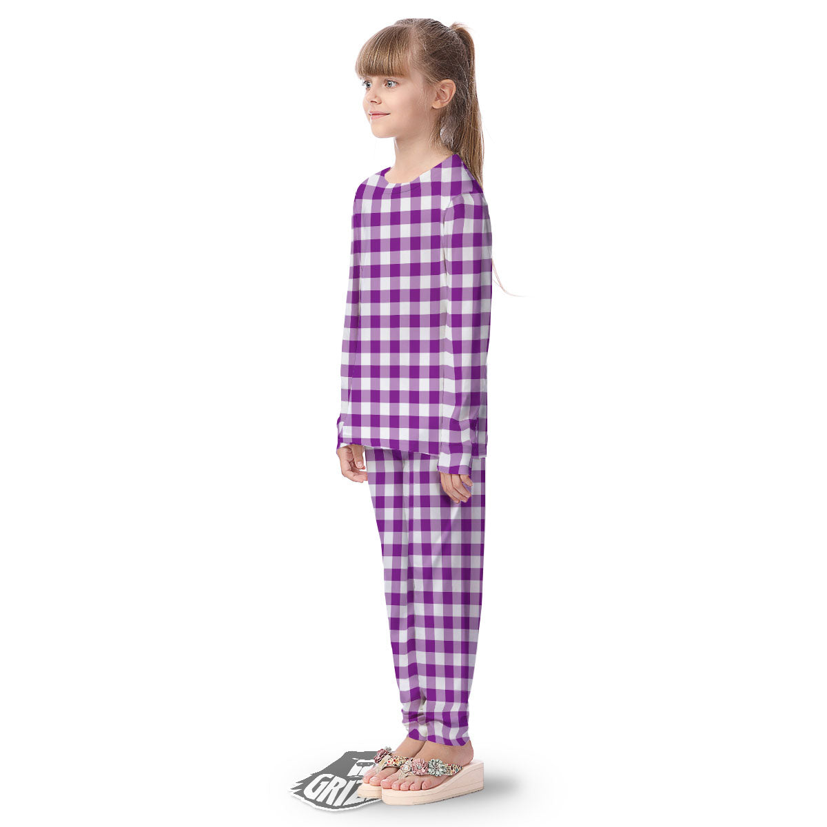 Checkered White And Purple Print Pattern Kid's Pajamas-grizzshop