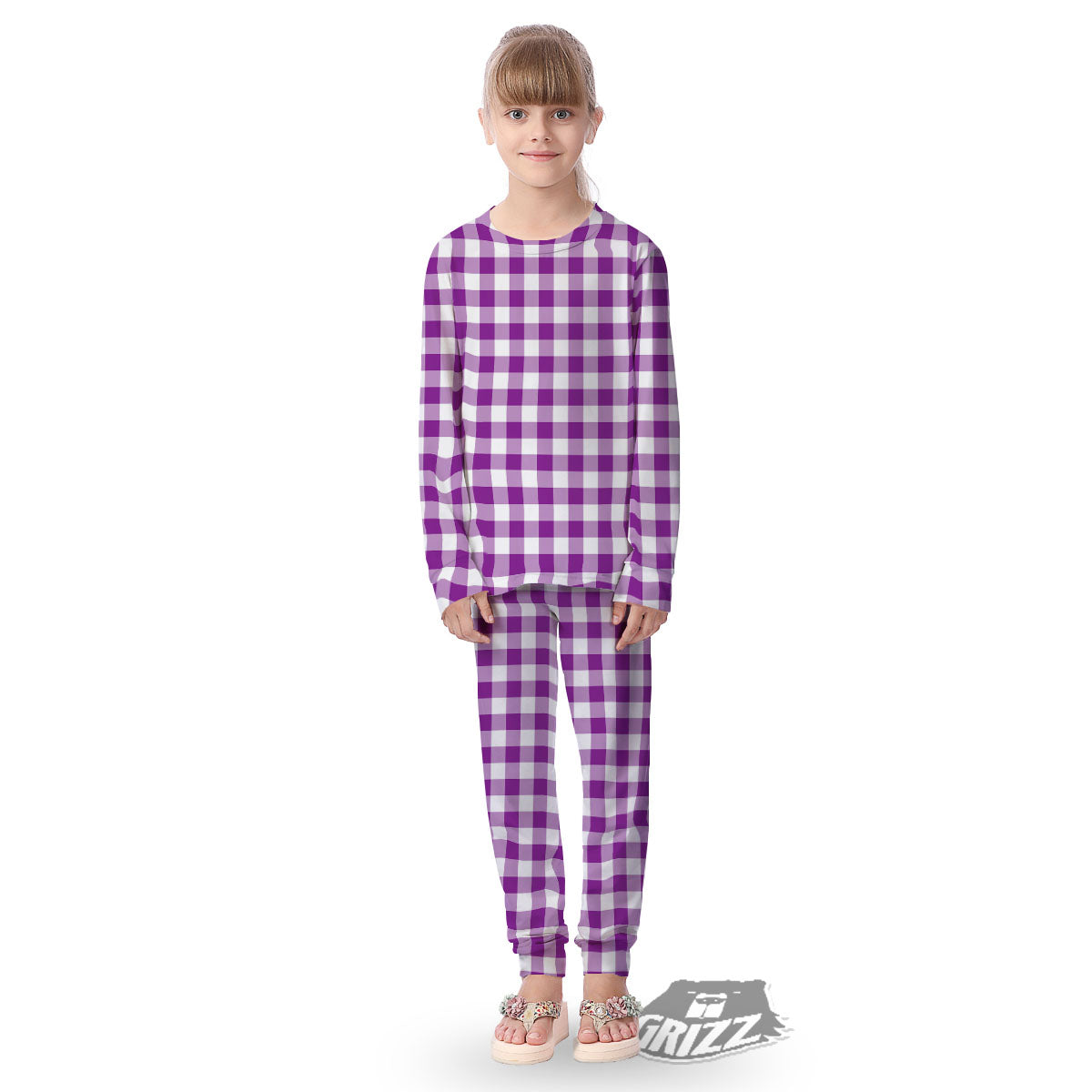 Checkered White And Purple Print Pattern Kid's Pajamas-grizzshop