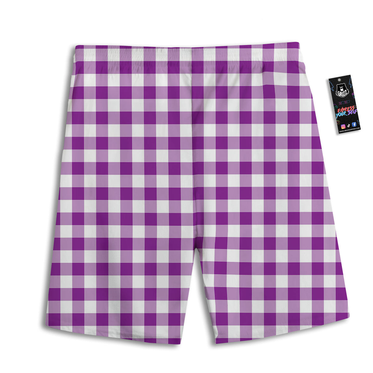 Checkered White And Purple Print Pattern Men's Athletic Shorts