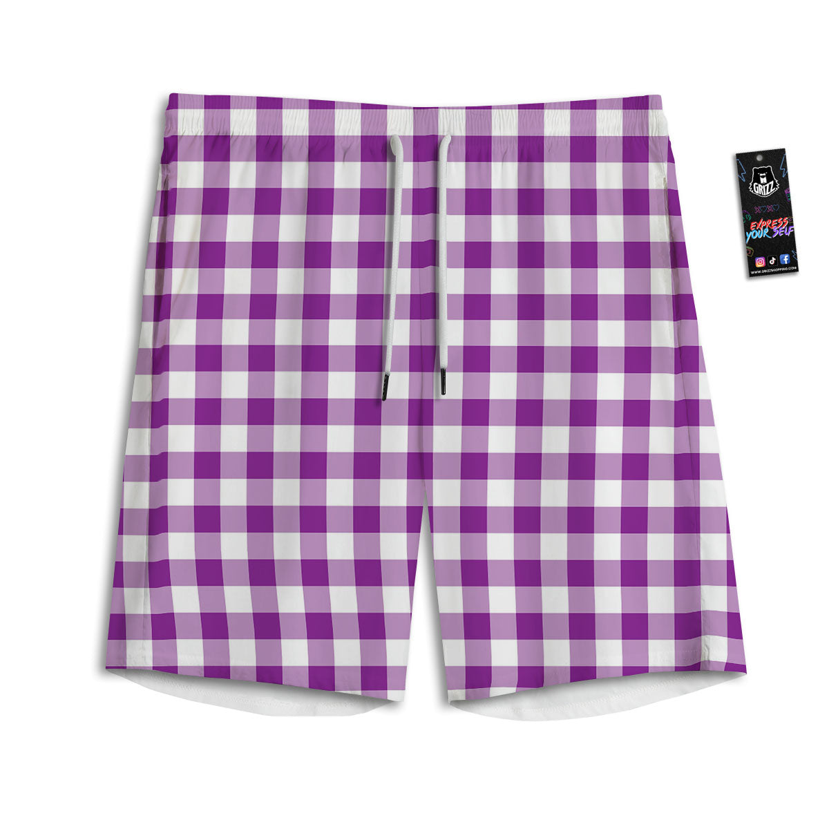 Checkered White And Purple Print Pattern Men's Athletic Shorts