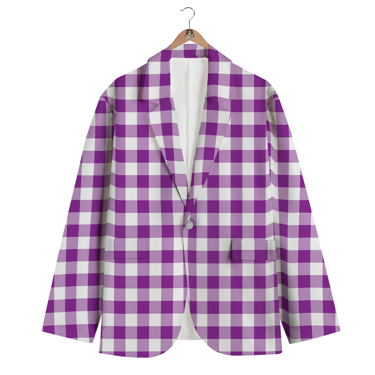 Checkered White And Purple Print Pattern Men's Blazer-grizzshop