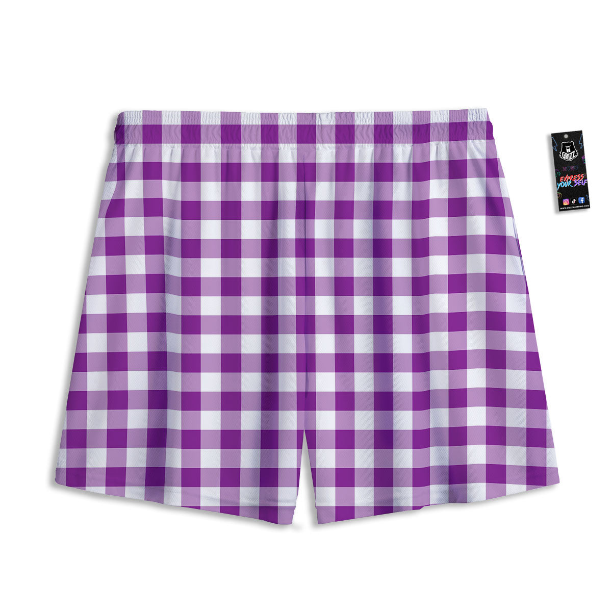 Checkered White And Purple Print Pattern Mesh Shorts