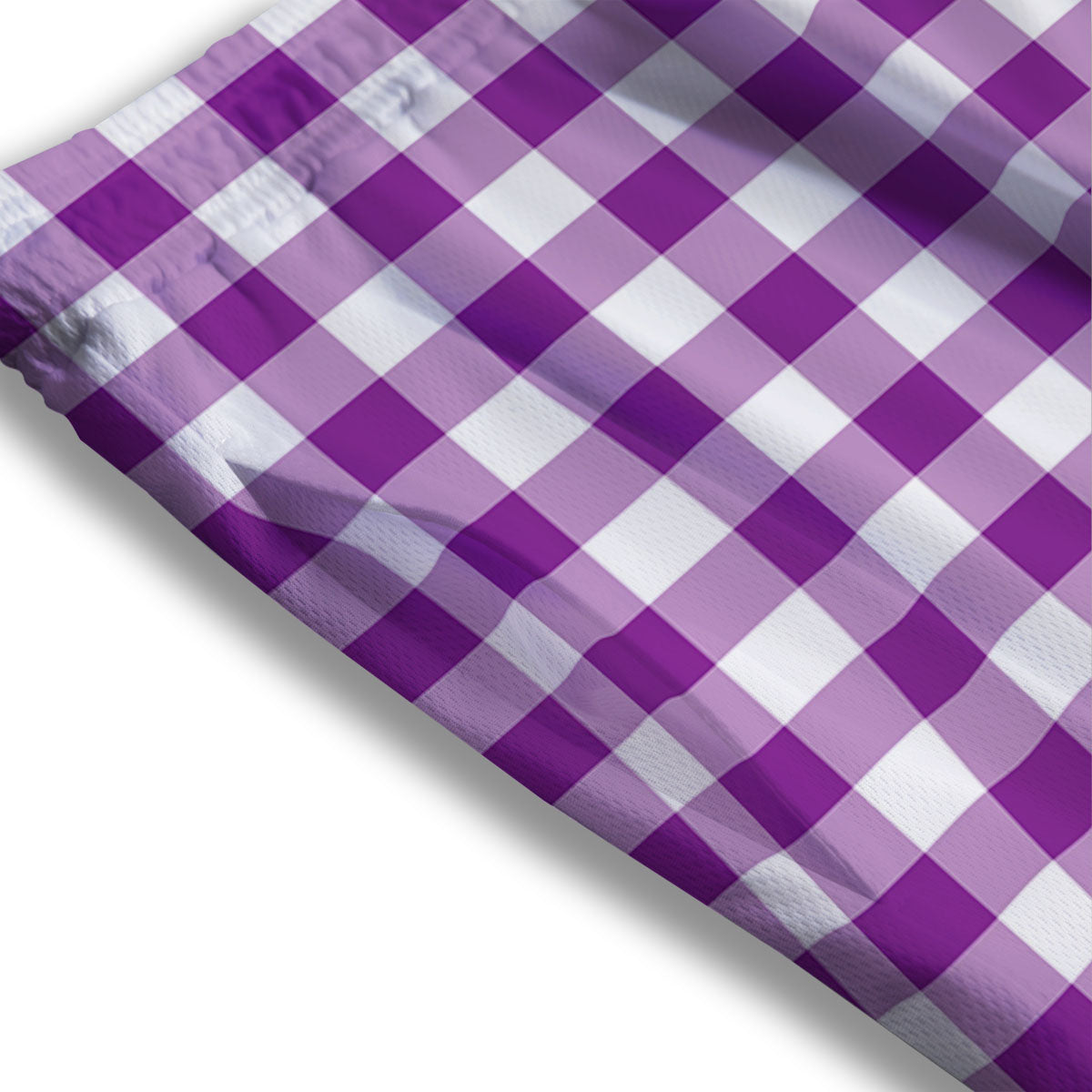 Checkered White And Purple Print Pattern Mesh Shorts