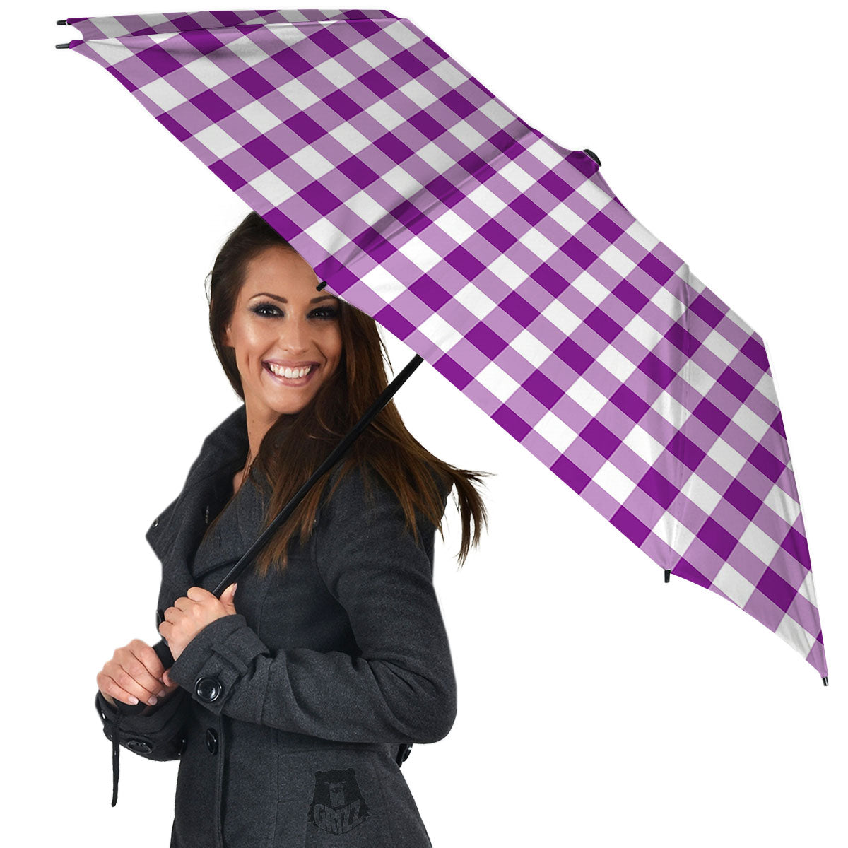 Checkered White And Purple Print Pattern Umbrella-grizzshop