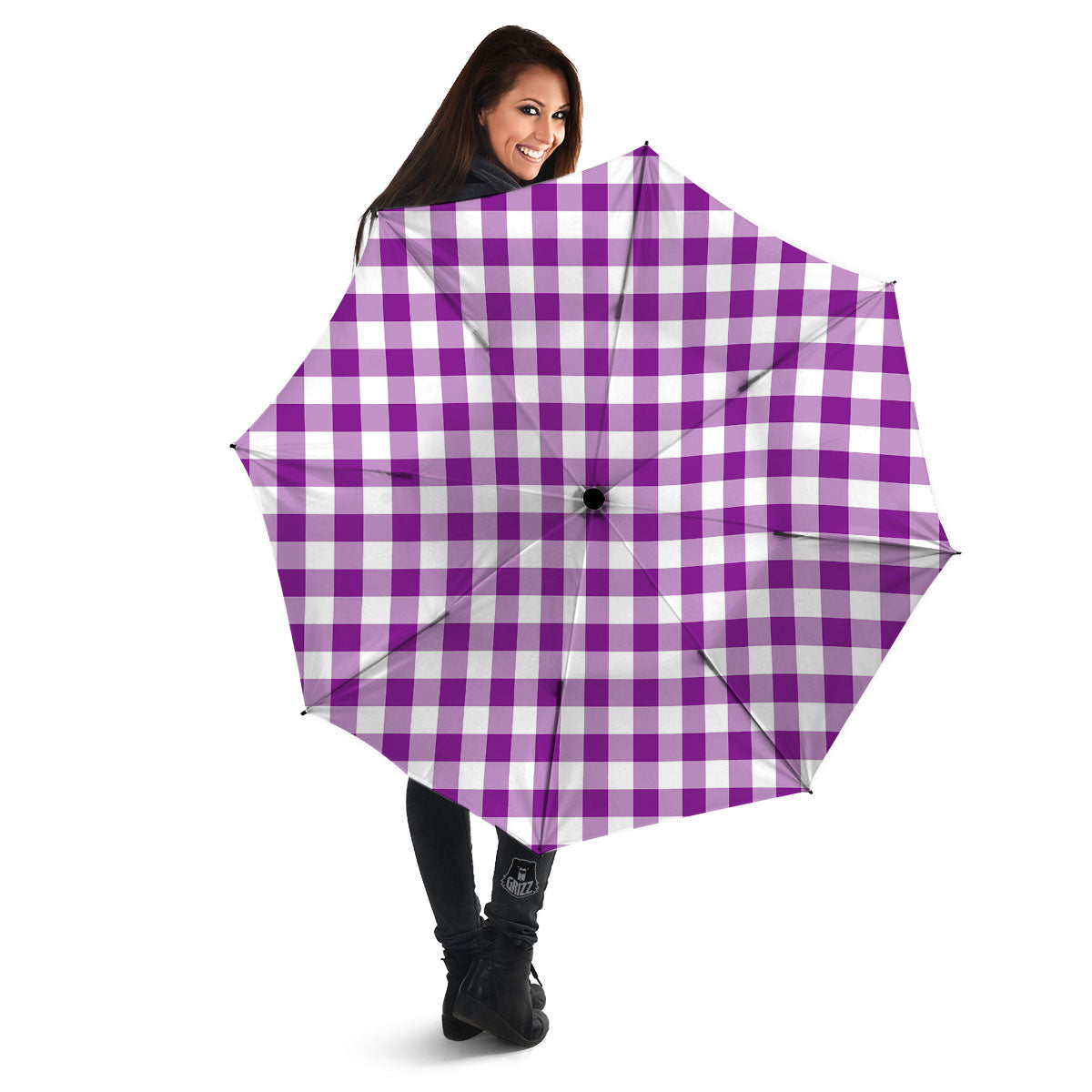 Checkered White And Purple Print Pattern Umbrella-grizzshop