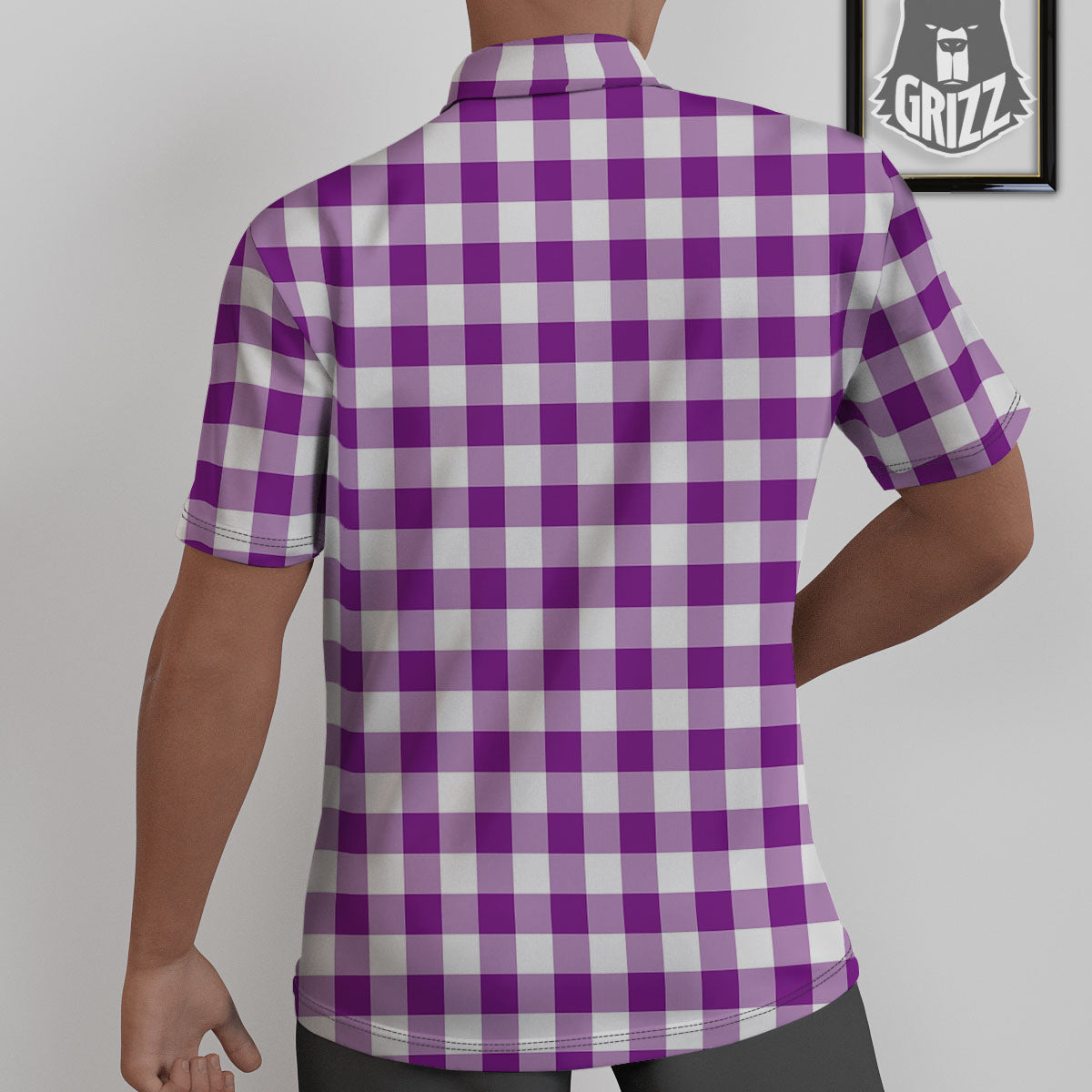 Checkered White And Purple Print Pattern Untucked Shirts-grizzshop