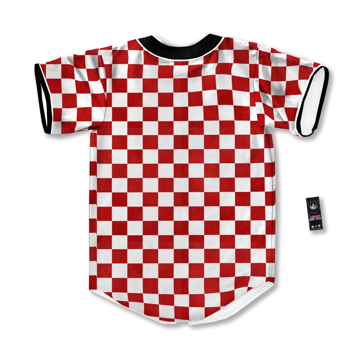 Checkered White And Red Print Pattern Baseball Jersey-grizzshop