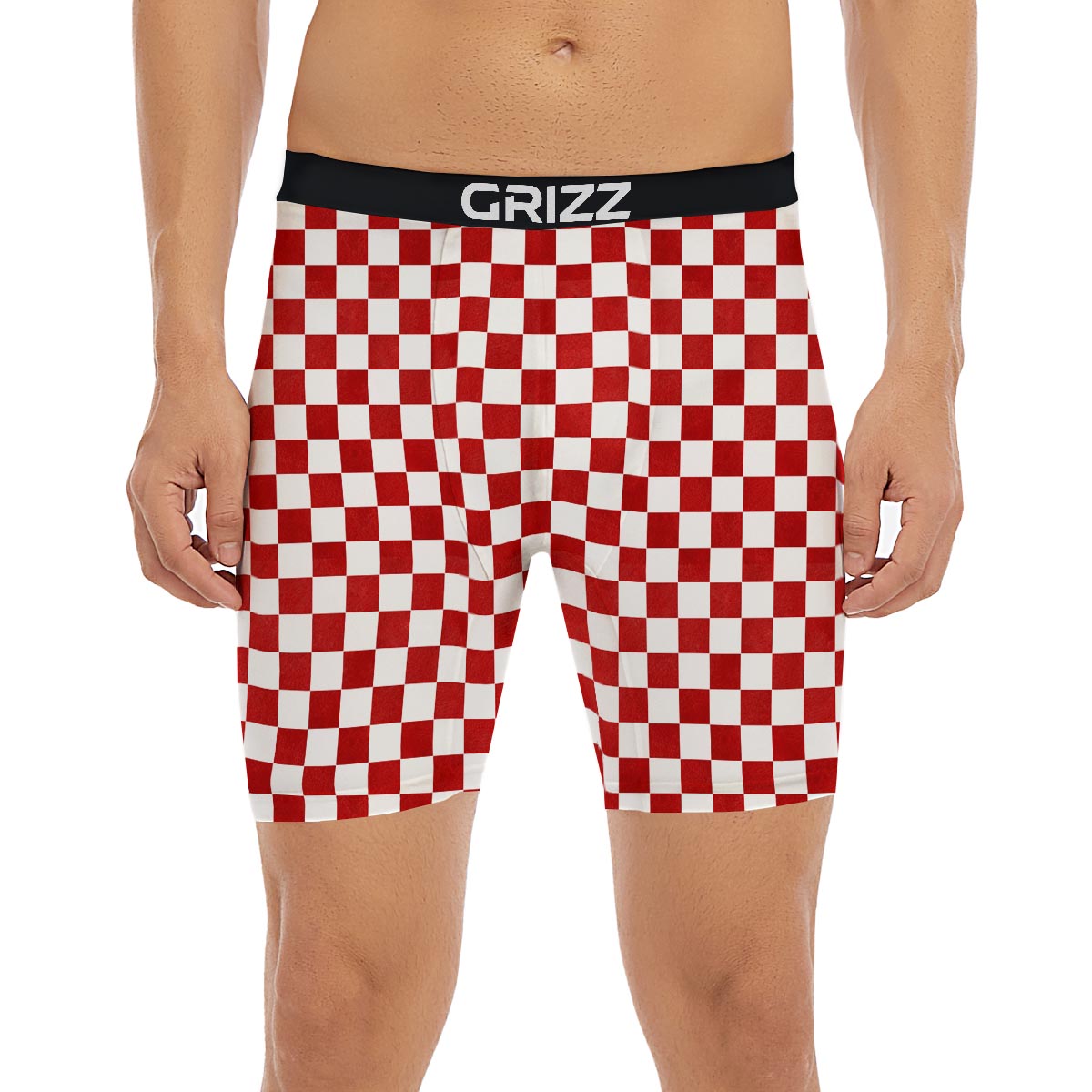 Checkered White And Red Print Pattern Boxer Briefs-grizzshop