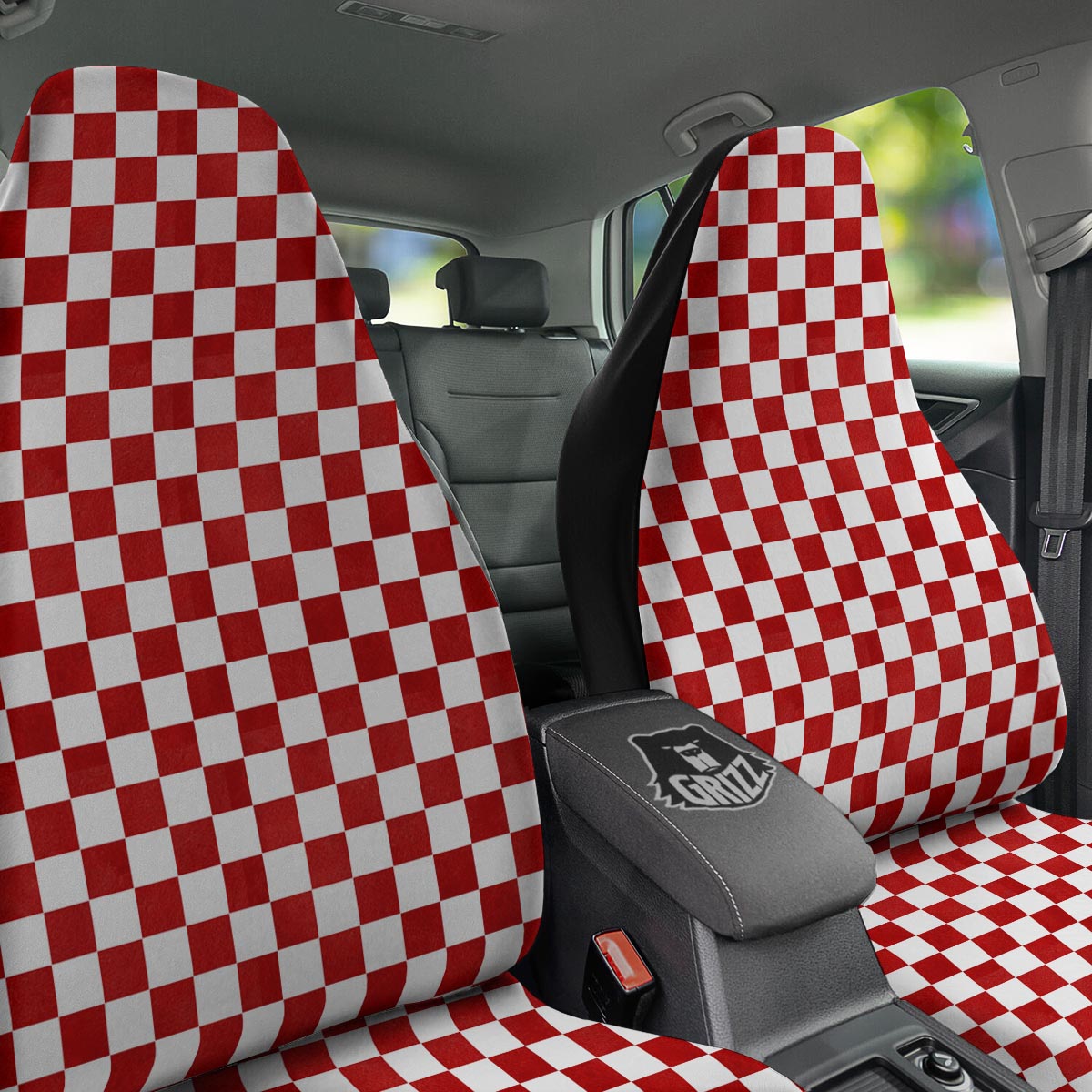 Checkered White And Red Print Pattern Car Seat Covers-grizzshop