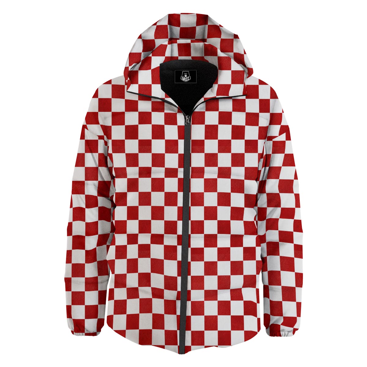 Checkered White And Red Print Pattern Down Jacket-grizzshop