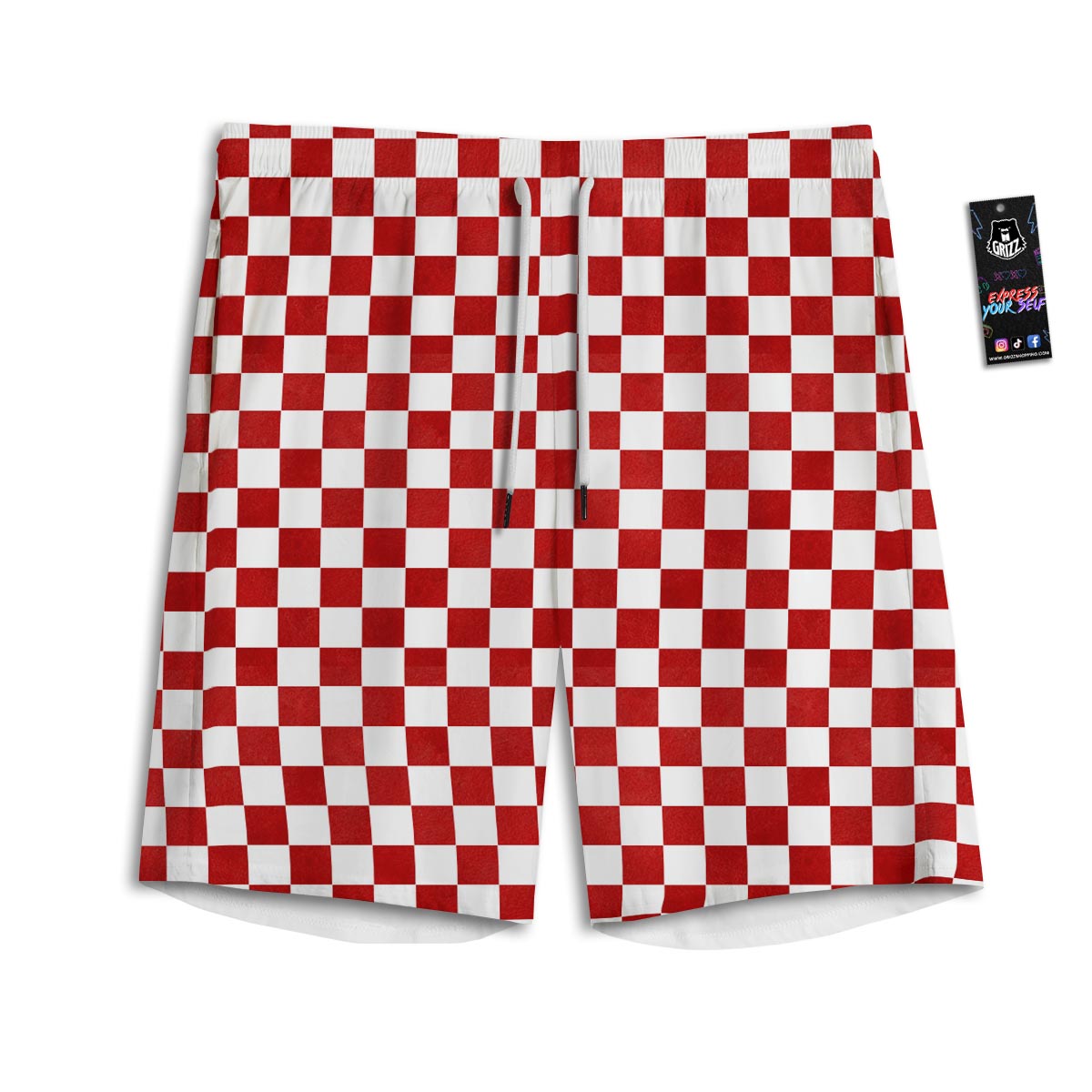 Checkered White And Red Print Pattern Men's Athletic Shorts