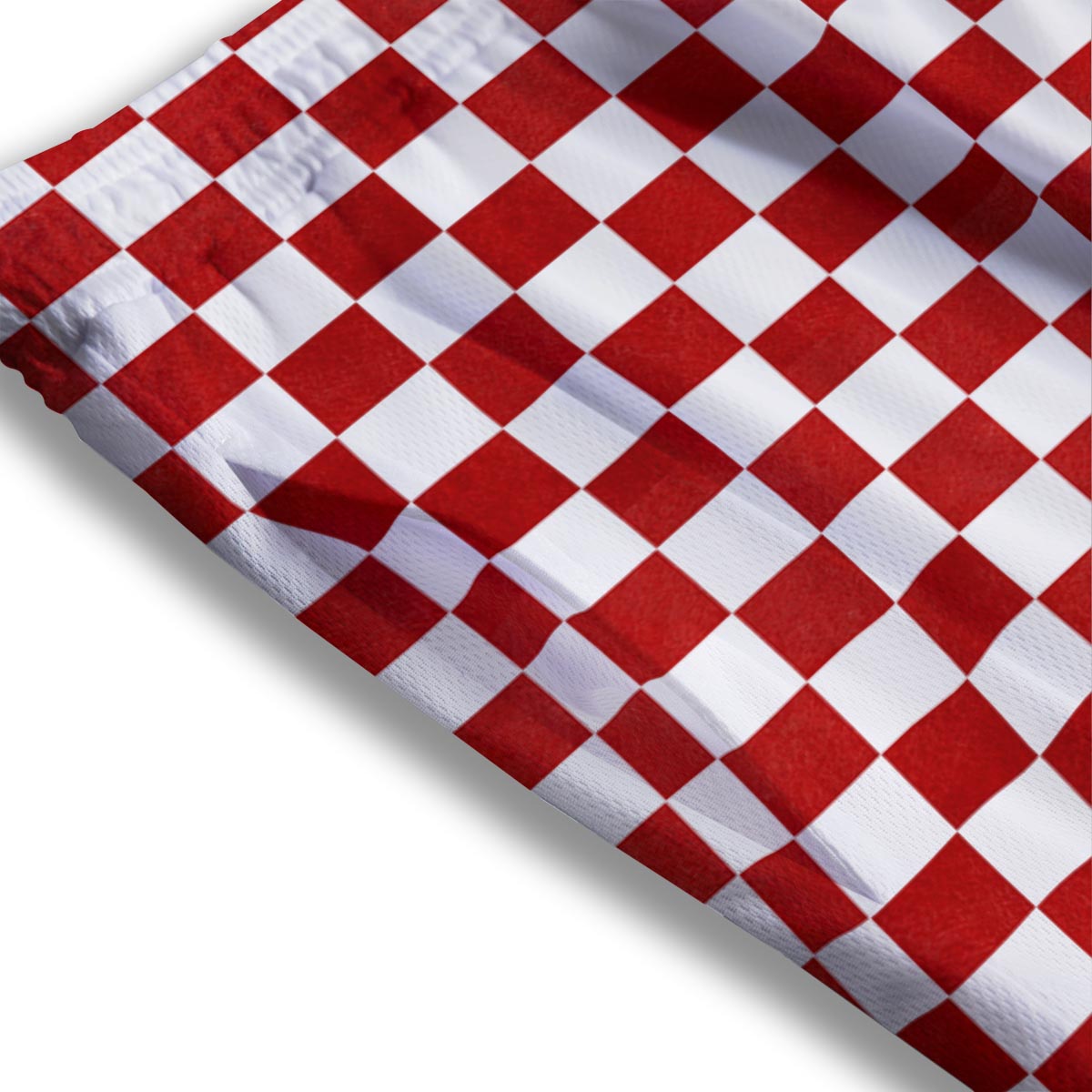 Checkered White And Red Print Pattern Mesh Shorts