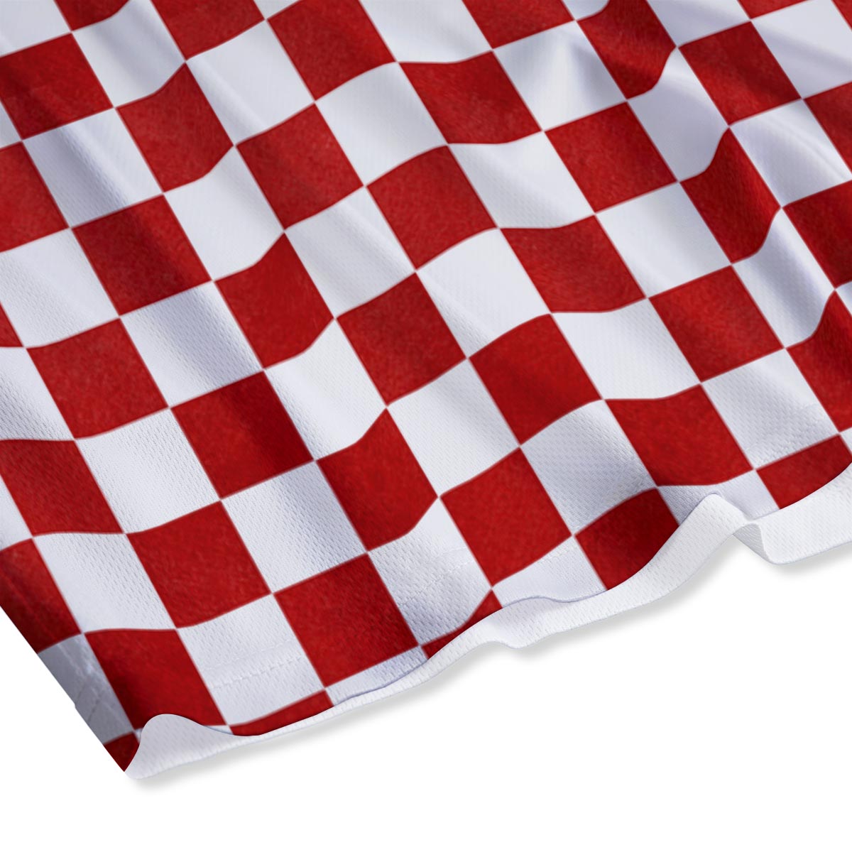 Checkered White And Red Print Pattern Mesh Shorts