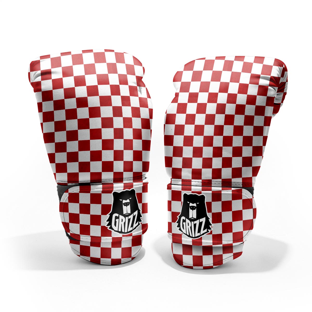 Checkered White And Red Print Pattern Pro Boxing Glove