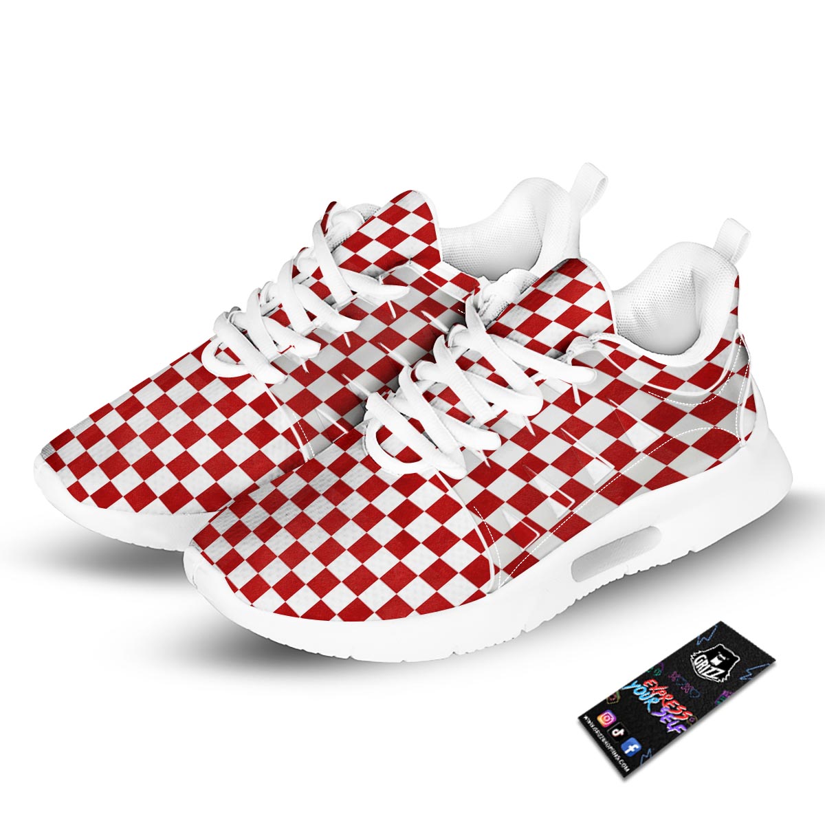 Checkered White And Red Print Pattern Tennis Shoes-grizzshop