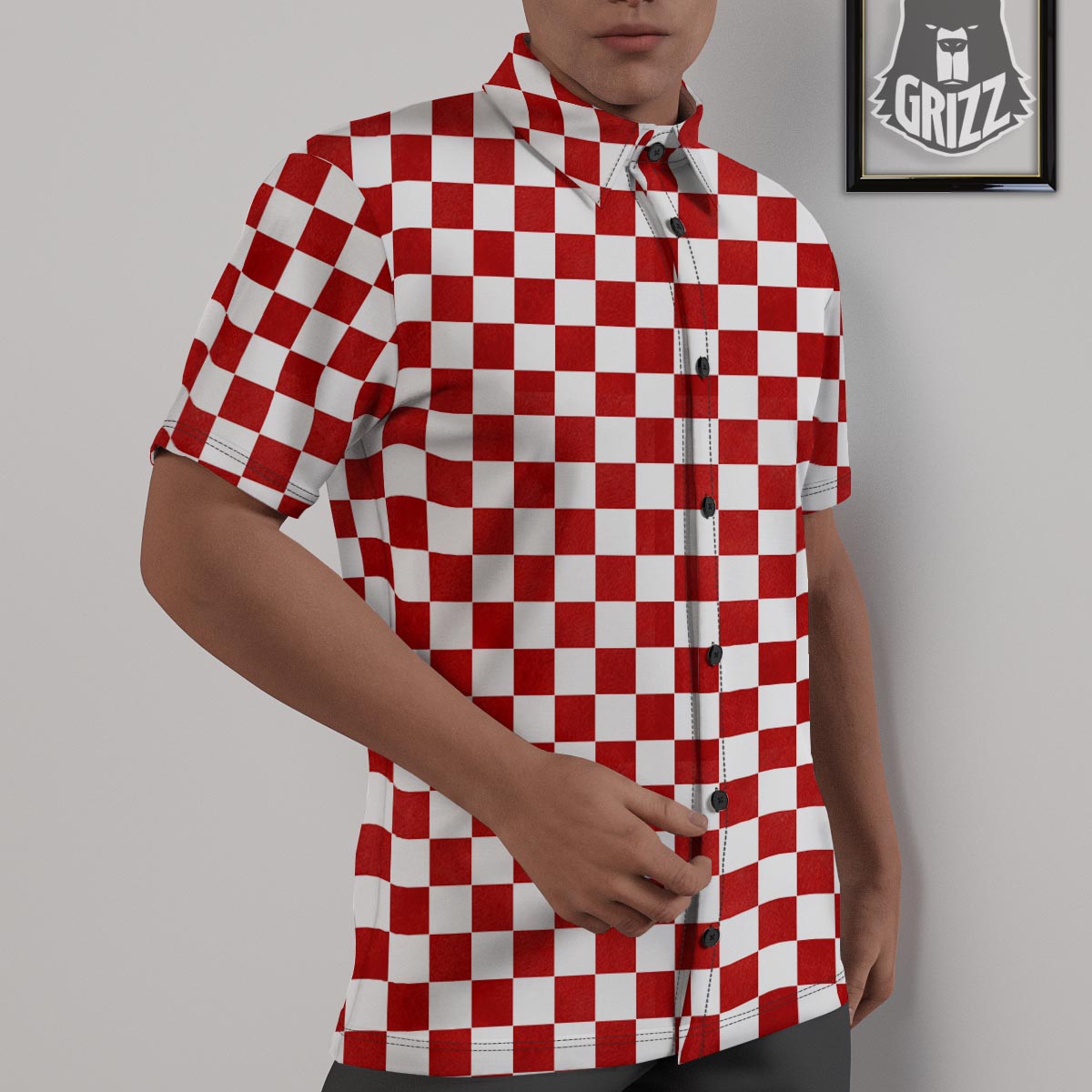 Checkered White And Red Print Pattern Untucked Shirts-grizzshop