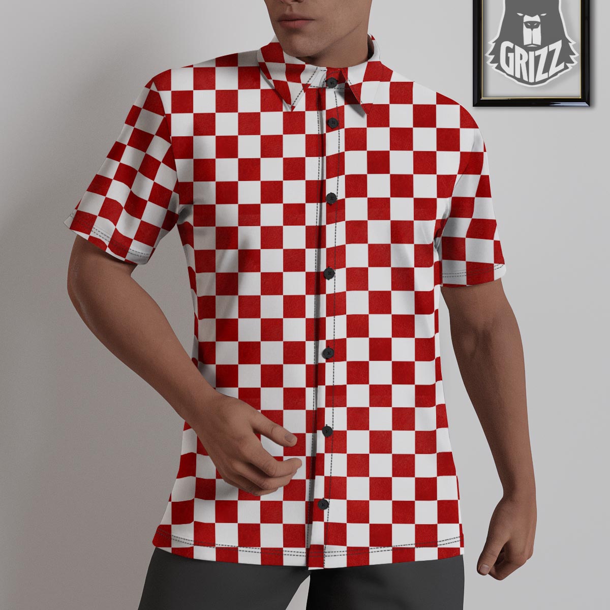 Checkered White And Red Print Pattern Untucked Shirts-grizzshop