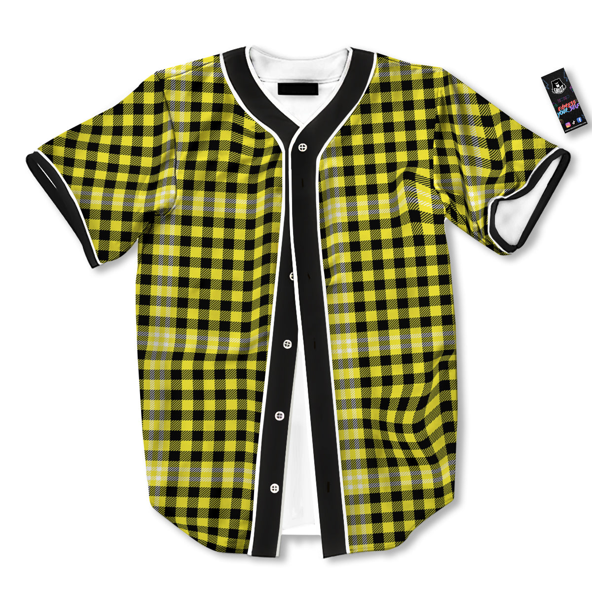 Checkered Yellow And Black Print Pattern Baseball Jersey-grizzshop