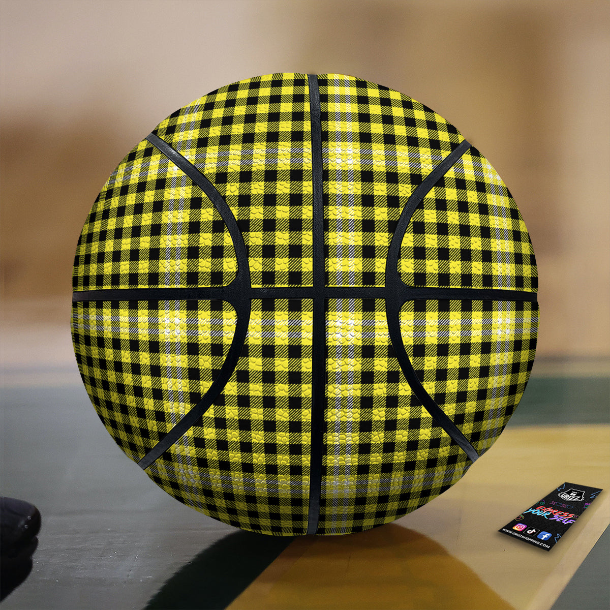 Checkered Yellow And Black Print Pattern Basketball