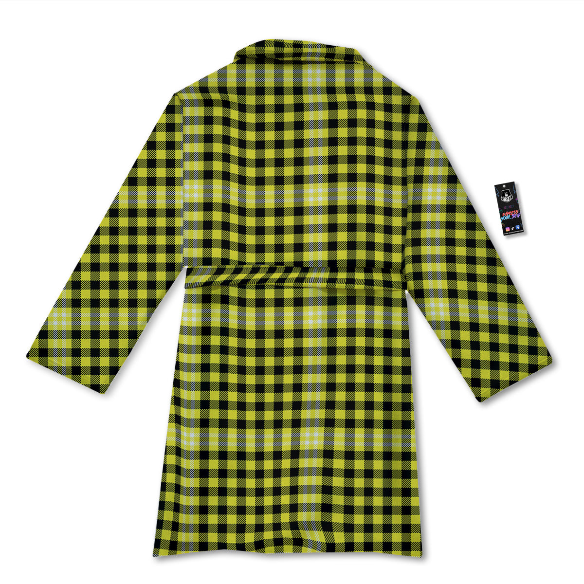 Checkered Yellow And Black Print Pattern Bathrobe-grizzshop