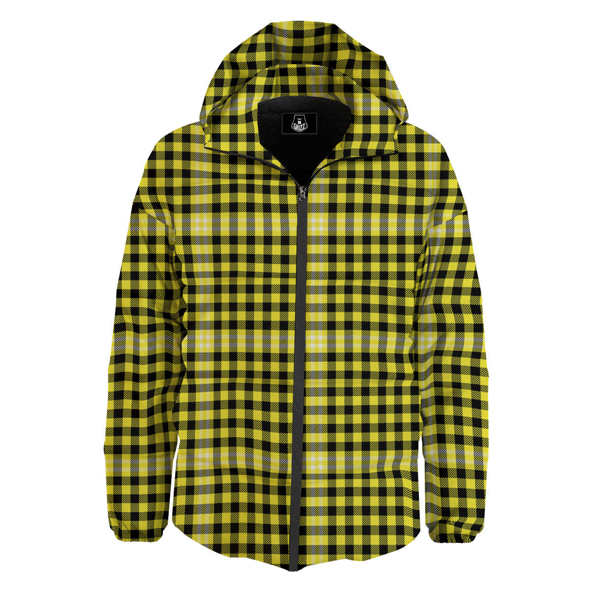 Checkered Yellow And Black Print Pattern Down Jacket-grizzshop
