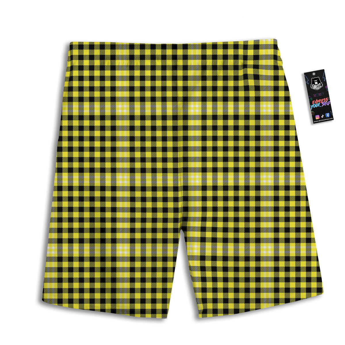 Checkered Yellow And Black Print Pattern Men's Athletic Shorts