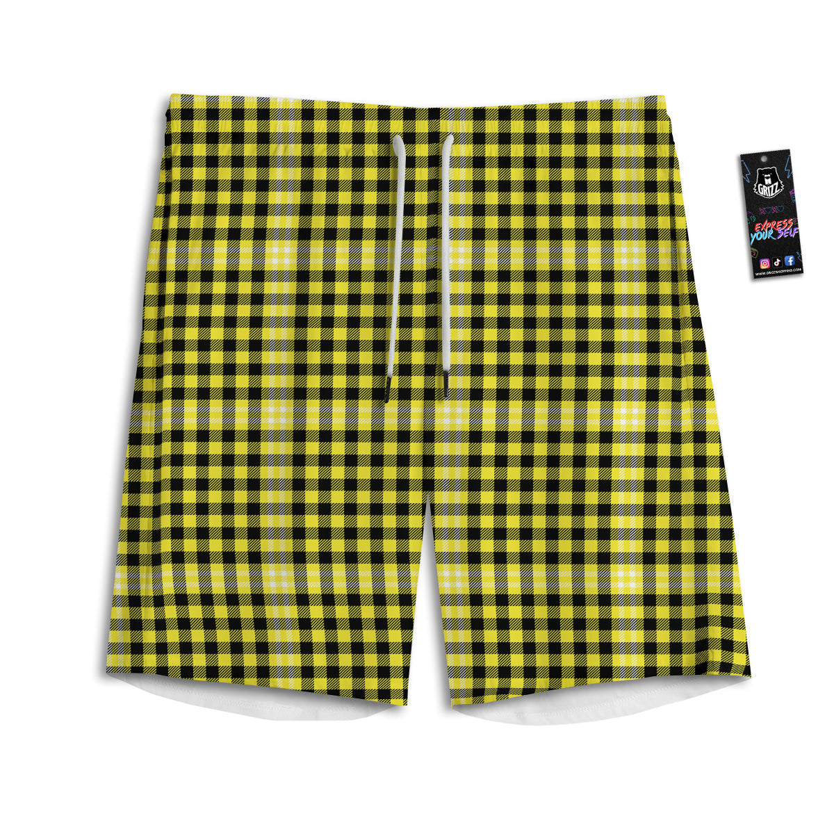 Checkered Yellow And Black Print Pattern Men's Athletic Shorts