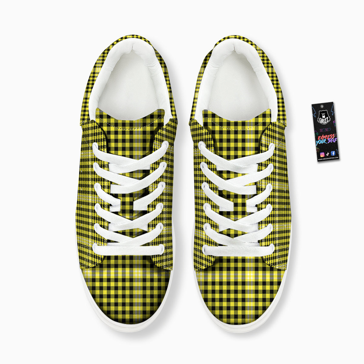 Checkered Yellow And Black Print Pattern Platform Shoes-grizzshop