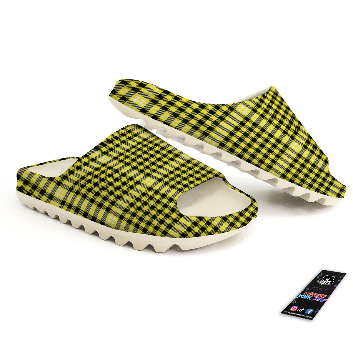 Checkered Yellow And Black Print Pattern Sandals-grizzshop