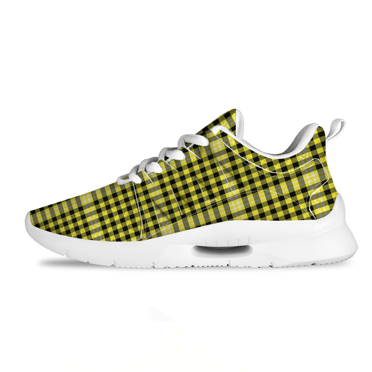 Checkered Yellow And Black Print Pattern Tennis Shoes-grizzshop