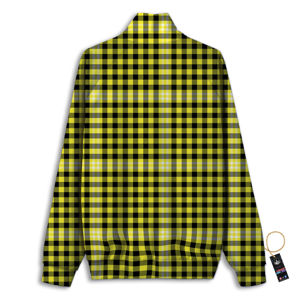 Checkered Yellow And Black Print Pattern Track Jacket-grizzshop
