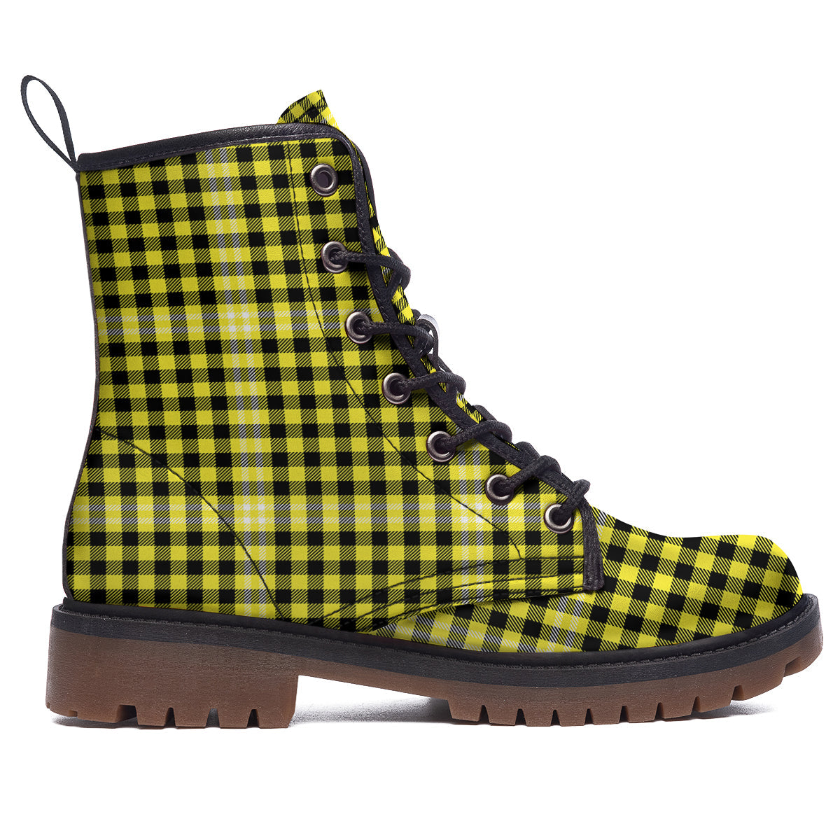 Checkered Yellow And Black Print Pattern Work Boots-grizzshop