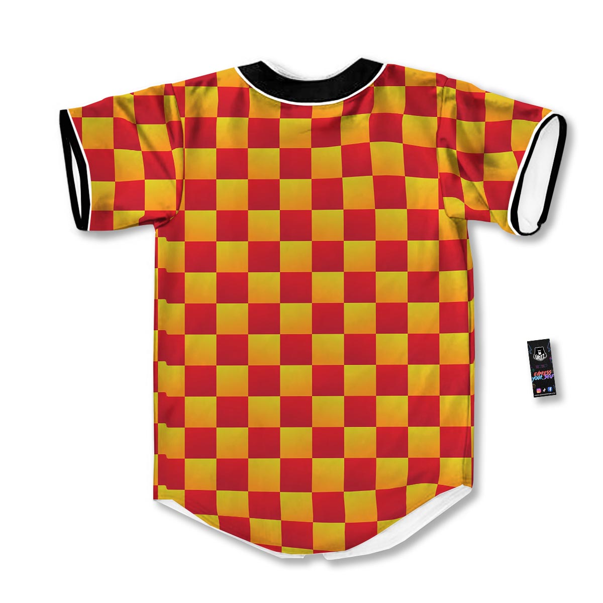 Checkered Yellow And Red Print Pattern Baseball Jersey-grizzshop