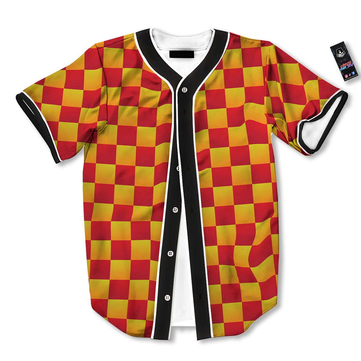 Checkered Yellow And Red Print Pattern Baseball Jersey-grizzshop