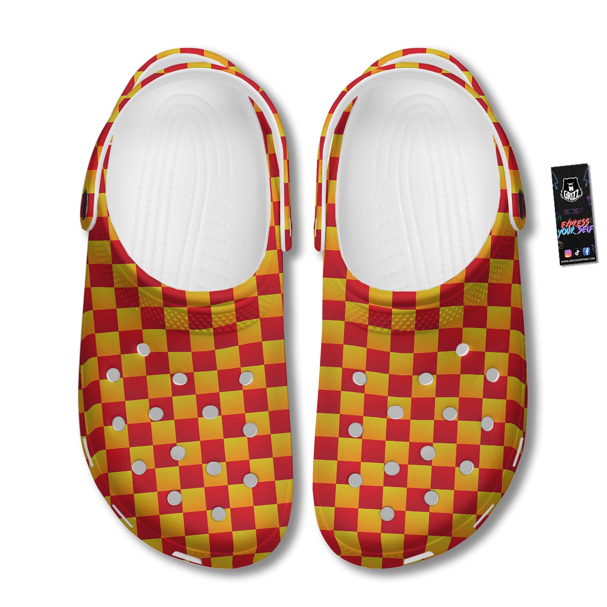 Checkered Yellow And Red Print Pattern Clog-grizzshop