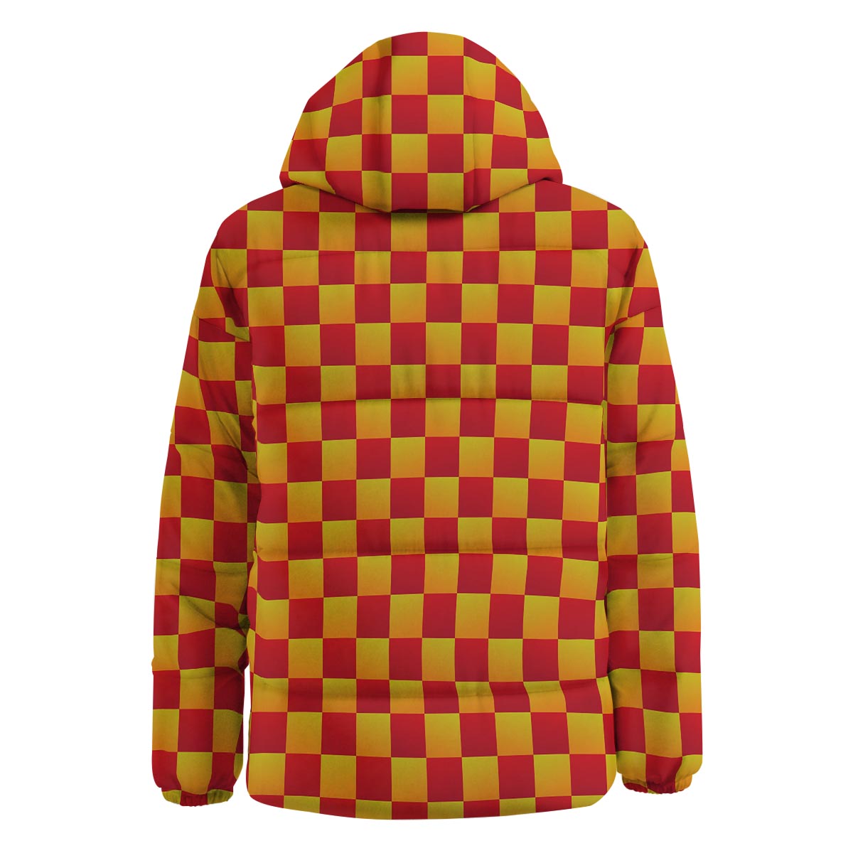 Checkered Yellow And Red Print Pattern Down Jacket-grizzshop
