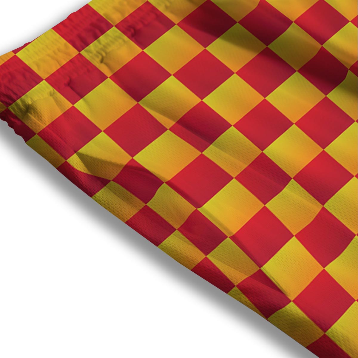 Checkered Yellow And Red Print Pattern Mesh Shorts