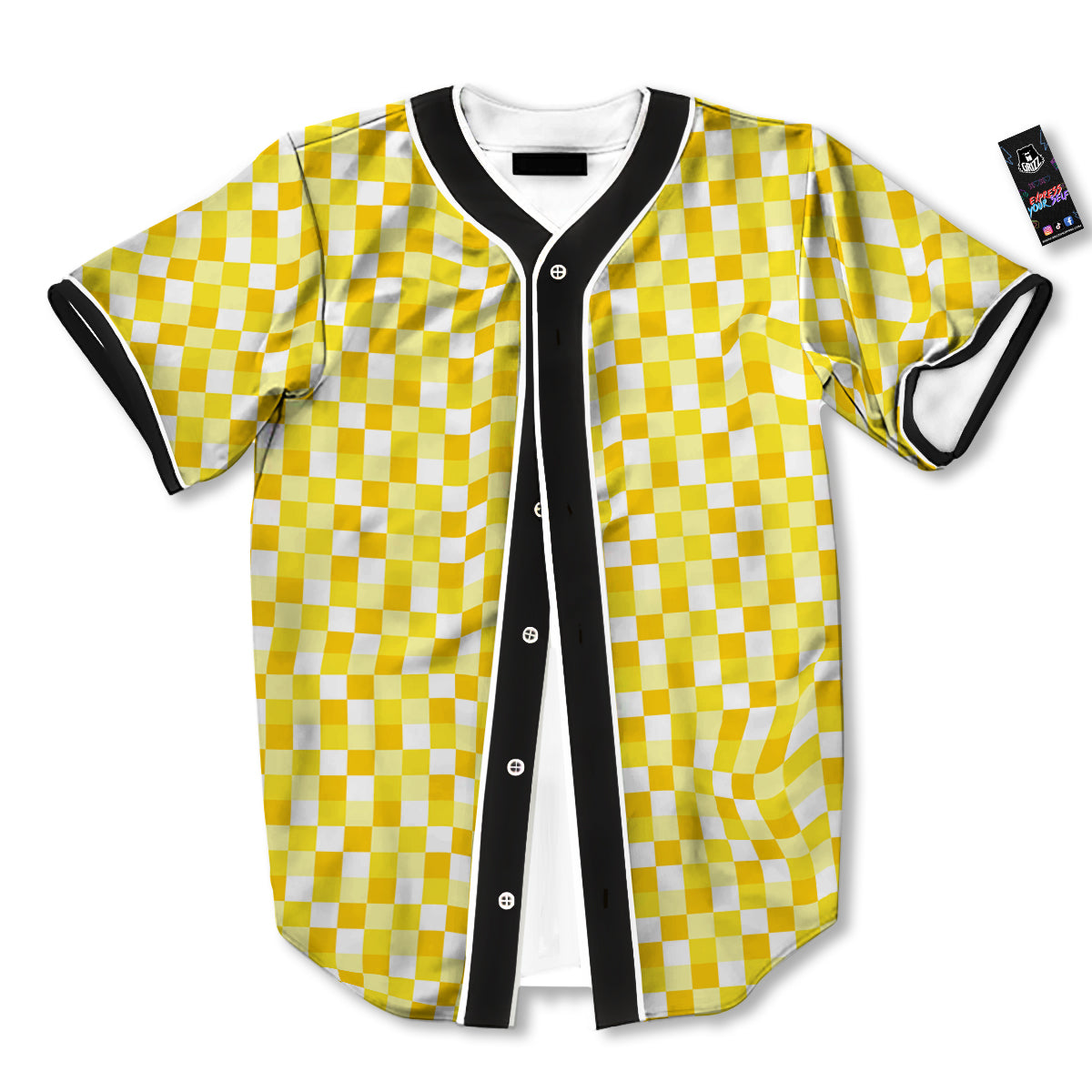 Checkered Yellow And White Print Pattern Baseball Jersey-grizzshop