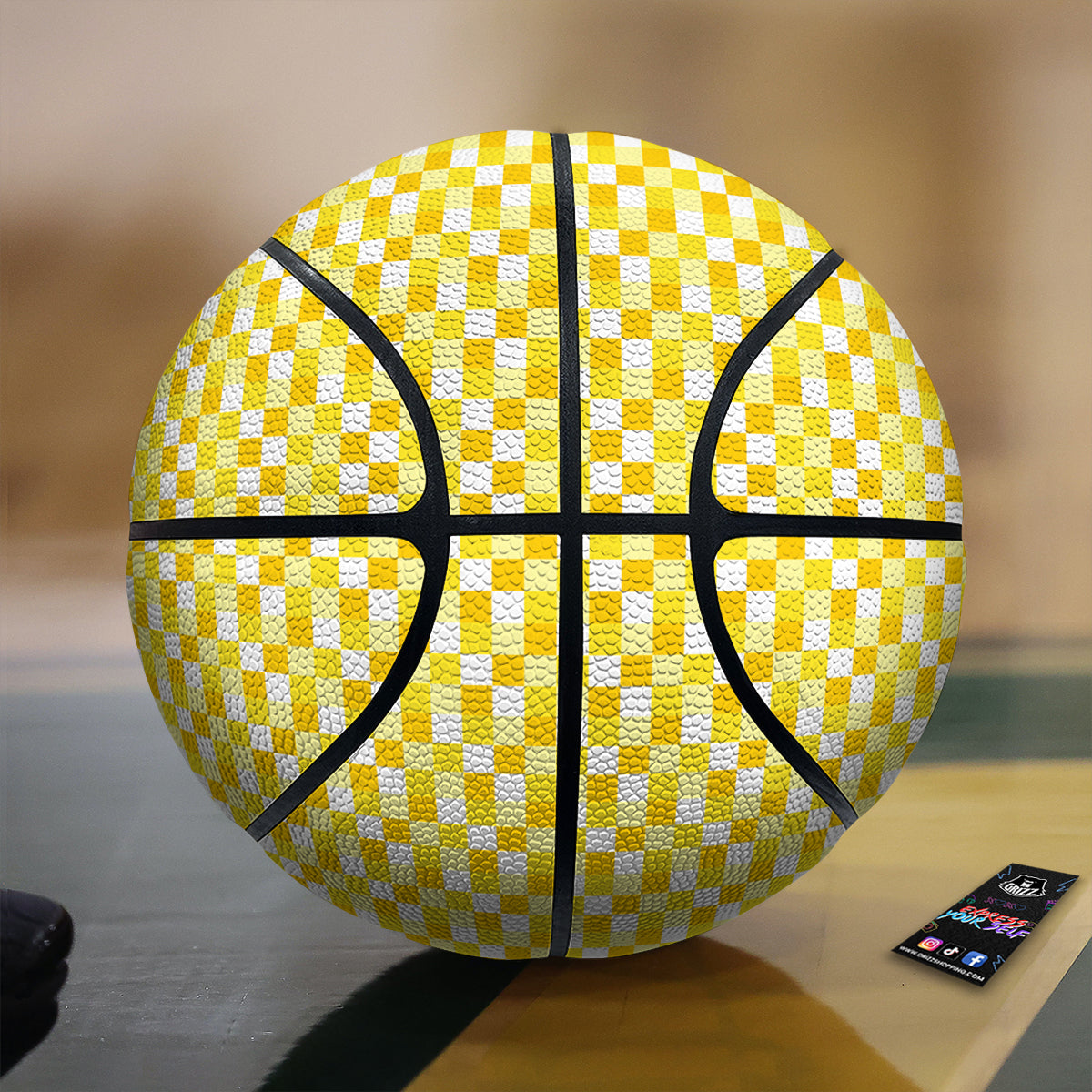 Checkered Yellow And White Print Pattern Basketball